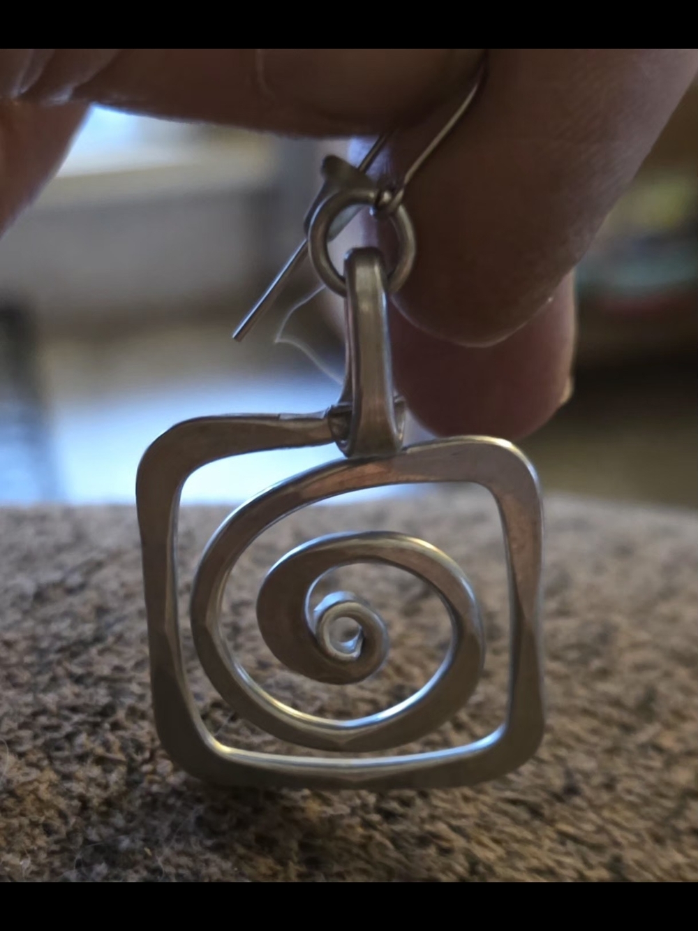 Silver Spiral Square Drop Earrings - Picture 4 of 4